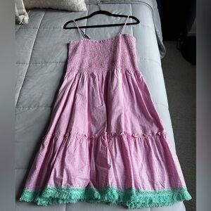 Sail to Sable Spaghetti Strap Dress in Pink/White Gingham SZ L EUC